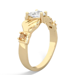 White Topaz Claddagh Keepsake 14K Yellow Gold ring R5245