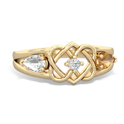 White Topaz Hearts Intertwined 14K Yellow Gold ring R5880