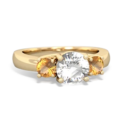 White Topaz Three Stone Round Trellis 14K Yellow Gold ring R4018