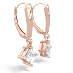White Topaz 6Mm Princess Lever Back 14K Rose Gold earrings E2789