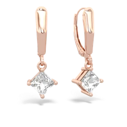 White Topaz 6Mm Princess Lever Back 14K Rose Gold earrings E2789