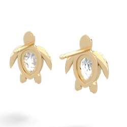 White Topaz Baby Sea Turtle 14K Yellow Gold earrings E5241