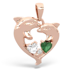 White Topaz Dolphin Heart 14K Rose Gold pendant P5820