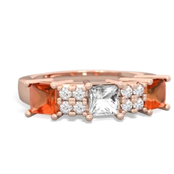 White Topaz Three Stone Diamond Cluster 14K Rose Gold ring R2592