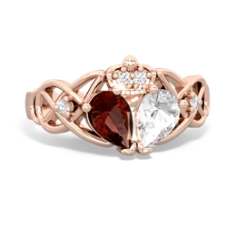 White Topaz 'One Heart' Celtic Knot Claddagh 14K Rose Gold ring R5322