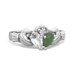 White Topaz 'Our Heart' Claddagh 14K White Gold ring R2388