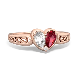 White Topaz Filligree 'One Heart' 14K Rose Gold ring R5070