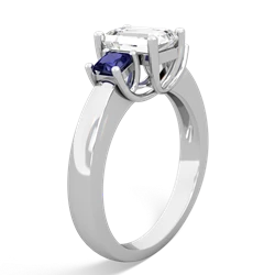 White Topaz Three Stone Emerald-Cut Trellis 14K White Gold ring R4021