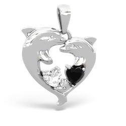 White Topaz Dolphin Heart 14K White Gold pendant P5820