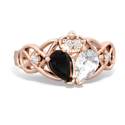 White Topaz 'One Heart' Celtic Knot Claddagh 14K Rose Gold ring R5322