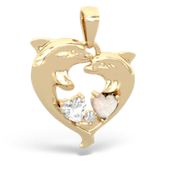 White Topaz Dolphin Heart 14K Yellow Gold pendant P5820