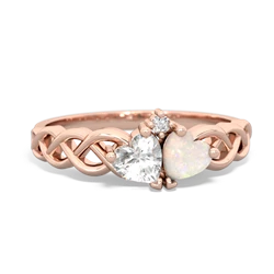 White Topaz Heart To Heart Braid 14K Rose Gold ring R5870