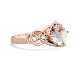 White Topaz 'One Heart' Celtic Knot Claddagh 14K Rose Gold ring R5322