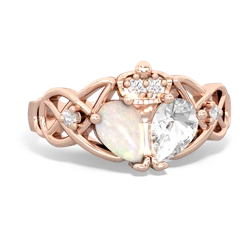 White Topaz 'One Heart' Celtic Knot Claddagh 14K Rose Gold ring R5322