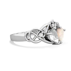 White Topaz 'One Heart' Celtic Knot Claddagh 14K White Gold ring R5322