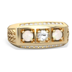 White Topaz Three Stone Tire Tread Men's 14K Yellow Gold ring R0520