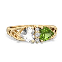 White Topaz Celtic Knot Double Heart 14K Yellow Gold ring R5040