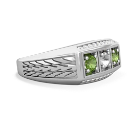 White Topaz Three Stone Tire Tread Men's 14K White Gold ring R0520