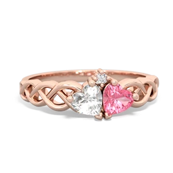 White Topaz Heart To Heart Braid 14K Rose Gold ring R5870