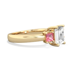 White Topaz Three Stone Emerald-Cut Trellis 14K Yellow Gold ring R4021