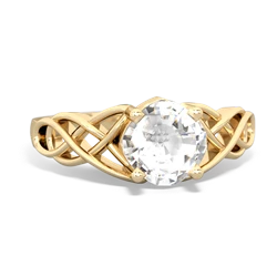 White Topaz Checkerboard Cushion Celtic Knot 14K Yellow Gold ring R5000