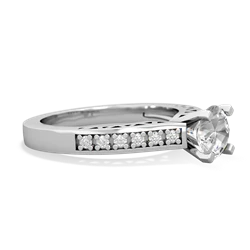 White Topaz Art Deco Engagement 6Mm Round 14K White Gold ring R26356RD
