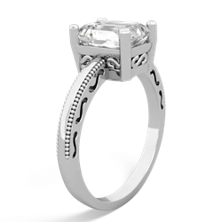 White Topaz Milgrain Scroll 14K White Gold ring R2338