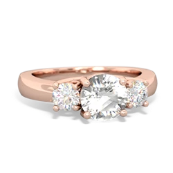 White Topaz Diamond Three Stone Round Trellis 14K Rose Gold ring R4018