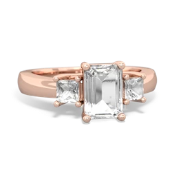 White Topaz Three Stone Emerald-Cut Trellis 14K Rose Gold ring R4021