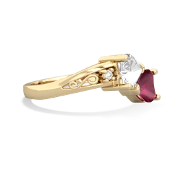 White Topaz Snuggling Hearts 14K Yellow Gold ring R2178