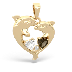 White Topaz Dolphin Heart 14K Yellow Gold pendant P5820