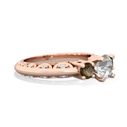 White Topaz Art Deco Eternal Embrace Engagement 14K Rose Gold ring C2003