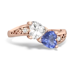 White Topaz Snuggling Hearts 14K Rose Gold ring R2178