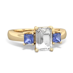 White Topaz Three Stone Emerald-Cut Trellis 14K Yellow Gold ring R4021