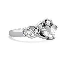 White Topaz 'One Heart' Celtic Knot Claddagh 14K White Gold ring R5322