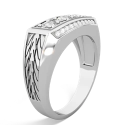 Jade Three Stone Tire Tread Men's 14K White Gold ring R0520